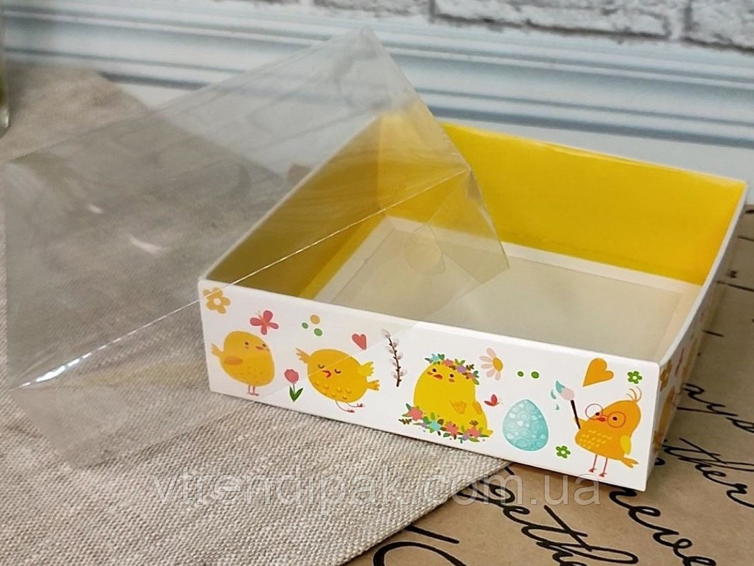 Коробка для пряника 120*120*35 Пасхальна з прозорою кришкою ПВХ